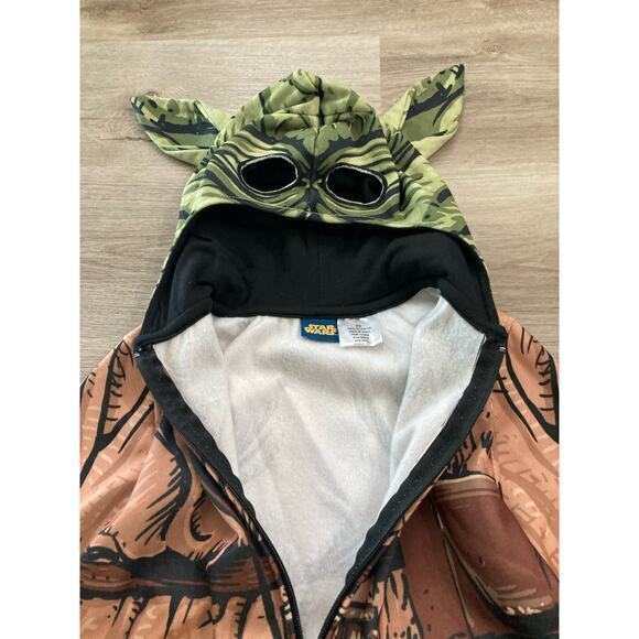 Star Wars Yoda Kids Full Zip Hoodie with Mask Hood Ears XS Brown - Picture 9 of 9